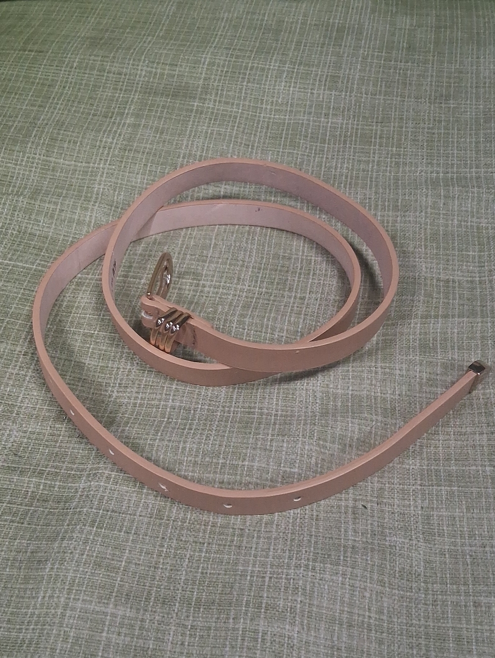 H&M Slim Beige Leather Belt with Gold Buckle